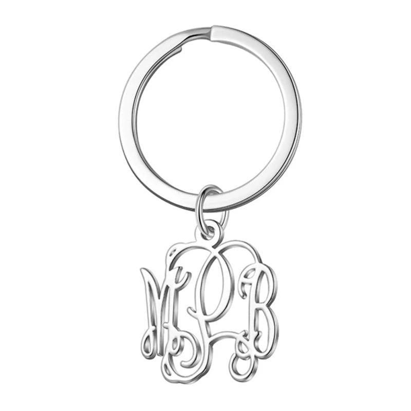 Custom Initials Keychain Stainless Steel Key Chain for Women Men
