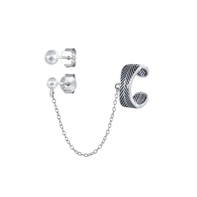 925 Silver Vintage Bohemia Ethnic Chain Ear Cuffs Clip Earrings For Women