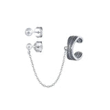 925 Silver Vintage Bohemia Ethnic Chain Ear Cuffs Clip Earrings For Women