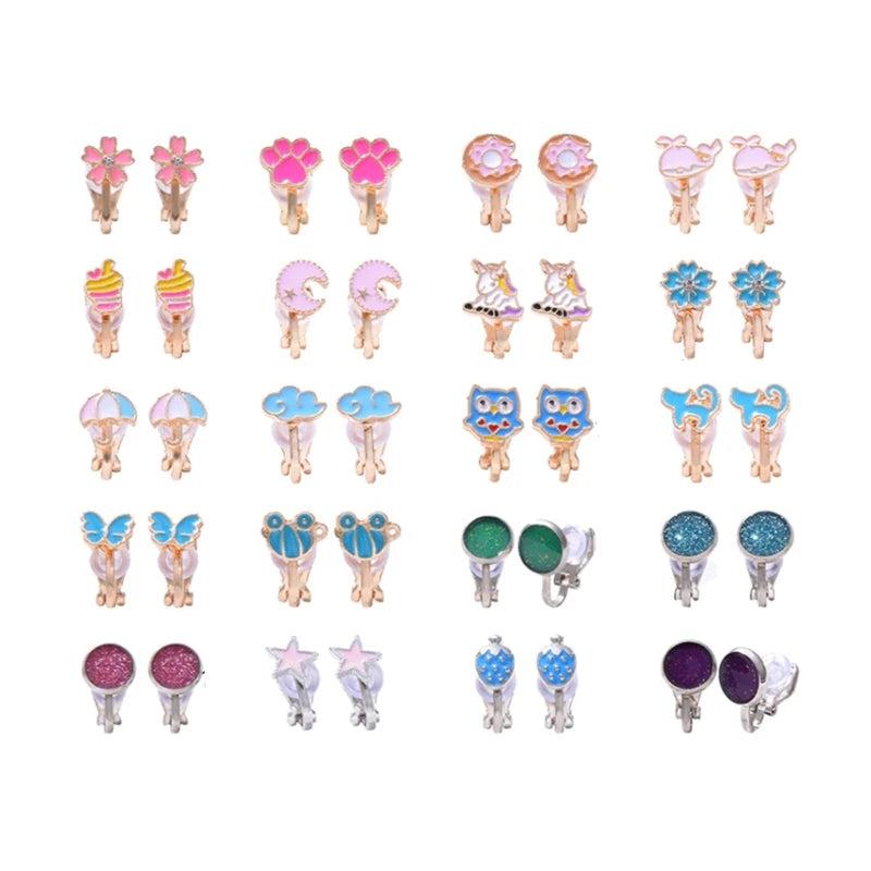 20 Pair Animal & Flower Clip-on Earrings for Girls Pack