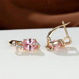 Pink Zircon Oval Cut Clip Earrings Crystal Wedding