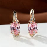 Pink Zircon Oval Cut Clip Earrings Crystal Wedding