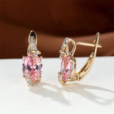 Pink Zircon Oval Cut Clip Earrings Crystal Wedding