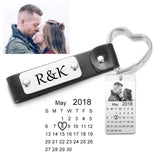Personalized Calendar Keychain Love Heart Key Ring Date