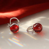 925 Silver Clip Earrings Crystal Red Stone Vintage Wedding Earrings