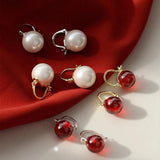 925 Silver Clip Earrings Crystal Red Stone Vintage Wedding Earrings