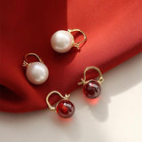 925 Silver Clip Earrings Crystal Red Stone Vintage Wedding Earrings