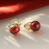 925 Silver Clip Earrings Crystal Red Stone Vintage Wedding Earrings