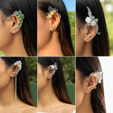 Flowers Ear Bone Clip Rose Branch Vine Leaf Elf Tassel Clip Earrings