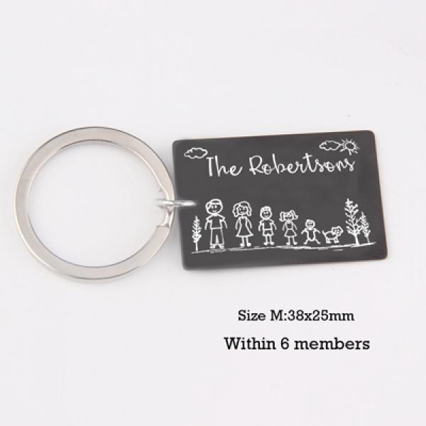 Custom Family Portrait Keychain - Personalized Family Name Jewelry