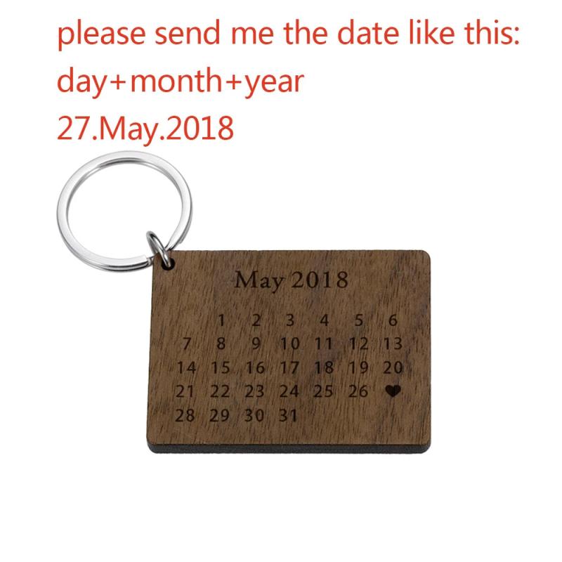 Wooden Calendar Keychain Personalized Date Hand Carved Keyring Gift