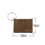 Wooden Calendar Keychain Personalized Date Hand Carved Keyring Gift