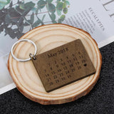 Wooden Calendar Keychain Personalized Date Hand Carved Keyring Gift