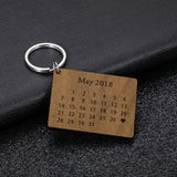 Wooden Calendar Keychain Personalized Date Hand Carved Keyring Gift