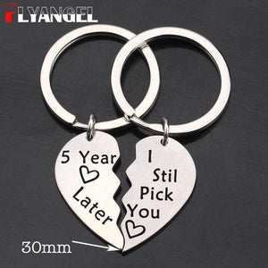 FLYANGEL Lover Keychain Couple Matching Keychain Set Engraved 5 year Later