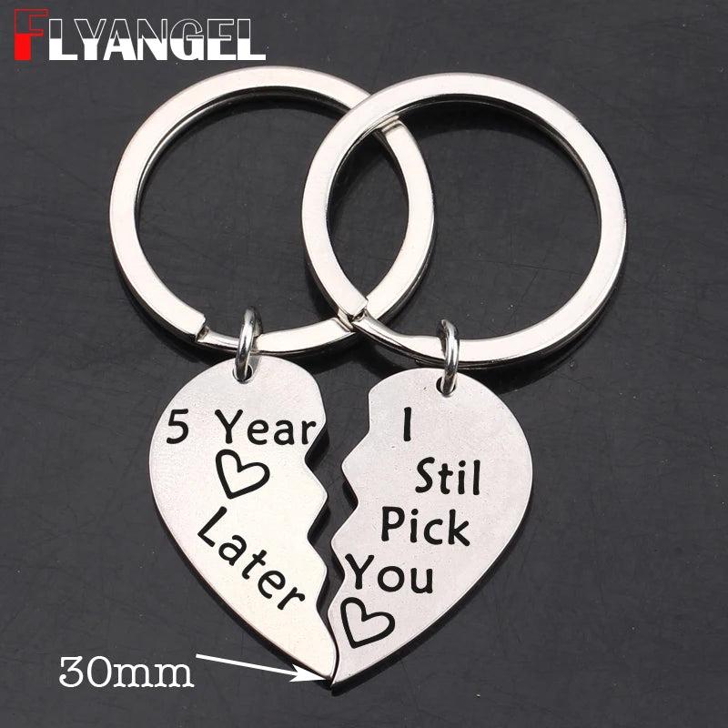 FLYANGEL Lover Keychain Couple Matching Keychain Set Engraved 5 year Later