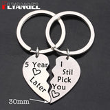 FLYANGEL Lover Keychain Couple Matching Keychain Set Engraved 5 year Later