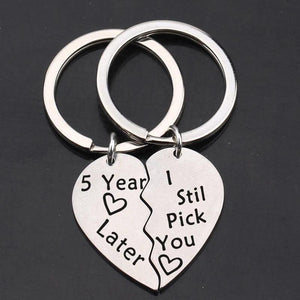 FLYANGEL Lover Keychain Couple Matching Keychain Set Engraved 5 year Later