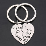 FLYANGEL Lover Keychain Couple Matching Keychain Set Engraved 5 year Later