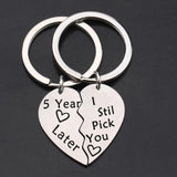 FLYANGEL Lover Keychain Couple Matching Keychain Set Engraved 5 year Later