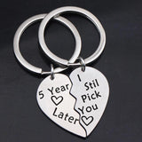 FLYANGEL Lover Keychain Couple Matching Keychain Set Engraved 5 year Later