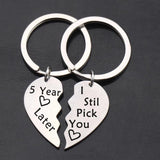 FLYANGEL Lover Keychain Couple Matching Keychain Set Engraved 5 year Later