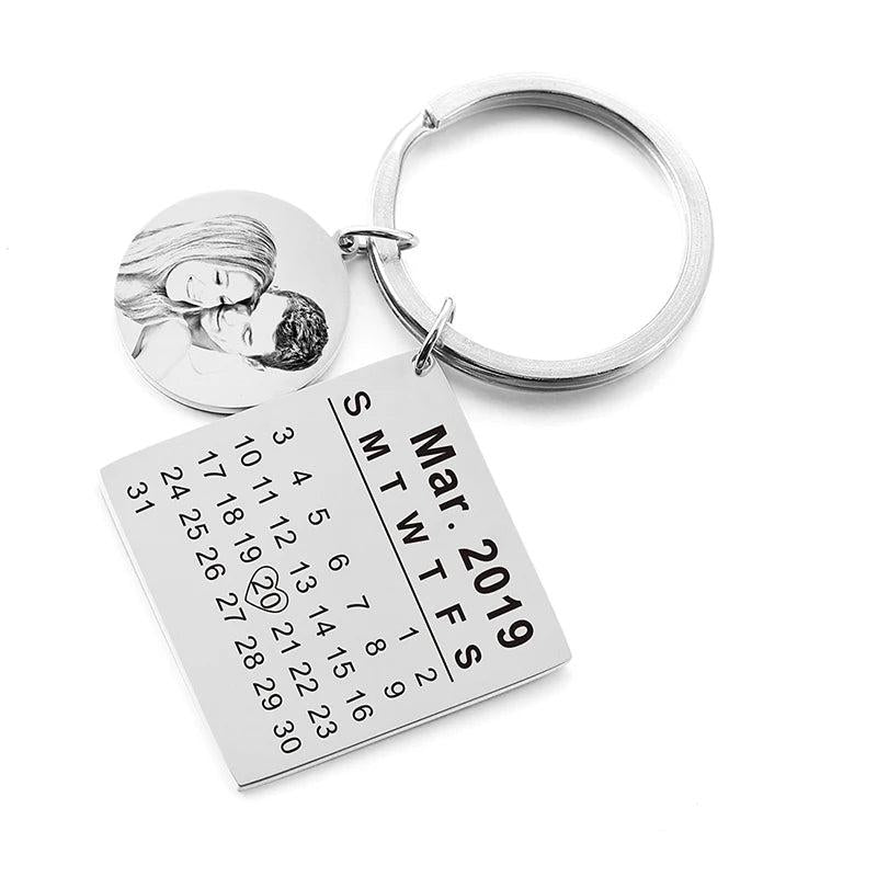 Personalized Calendar Keychain Photo Anniversary Date Engraved