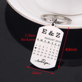 Engraved Calendar Key Chain Car Key Tag Couples Anniversary Keyring