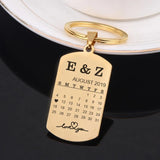 Engraved Calendar Key Chain Car Key Tag Couples Anniversary Keyring