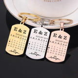 Engraved Calendar Key Chain Car Key Tag Couples Anniversary Keyring