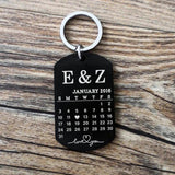 Engraved Calendar Key Chain Car Key Tag Couples Anniversary Keyring