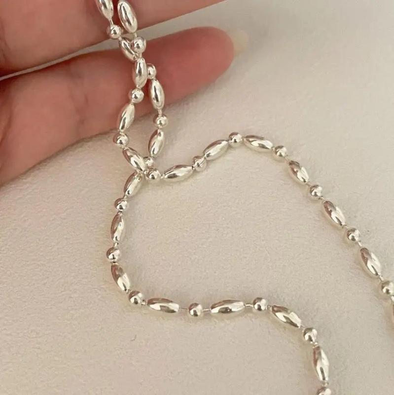SHANICE Sterling Silver Oval Bead Ball Chain Necklace