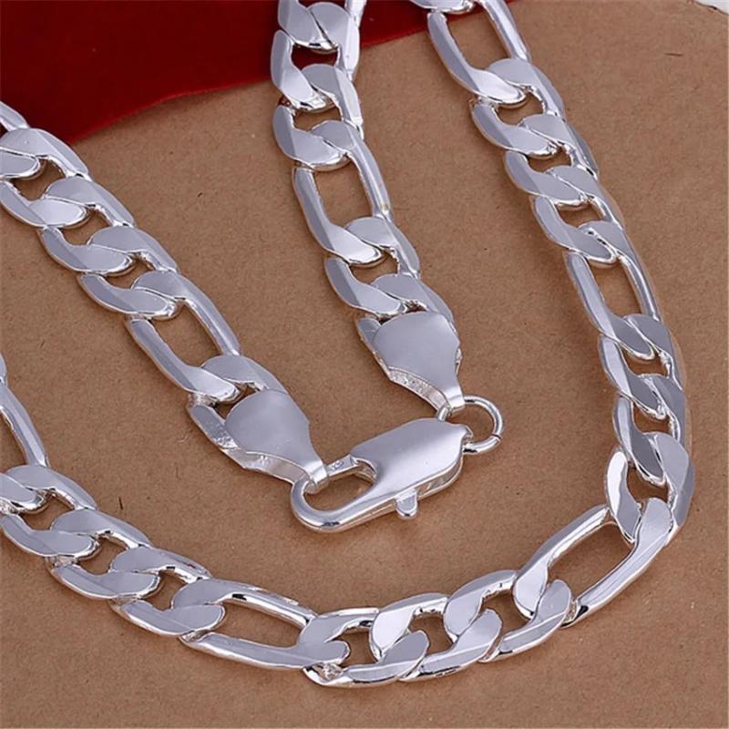 925 Silver 12MM Chain Necklace Men 18-30 Inches
