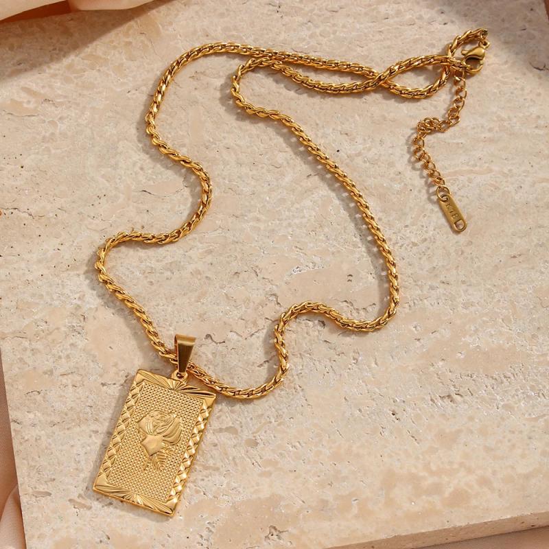 Eco-friendly Stainless Steel 18K Plated Square Pendant Necklace for Women