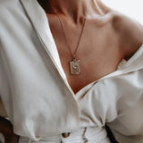 Eco-friendly Stainless Steel 18K Plated Square Pendant Necklace for Women