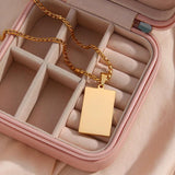 Eco-friendly Stainless Steel 18K Plated Square Pendant Necklace for Women