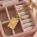 Eco-friendly Stainless Steel 18K Plated Square Pendant Necklace for Women