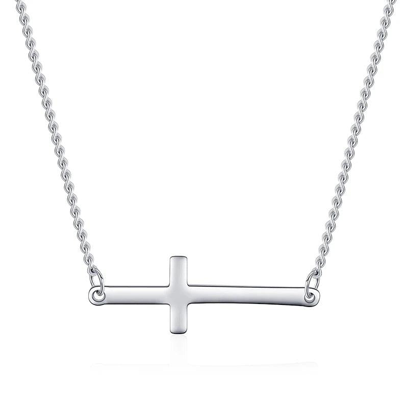 925 Sterling Silver Cross Choker Necklace Shining Chain Pendant Jewelry