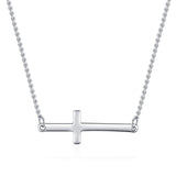 925 Sterling Silver Cross Choker Necklace Shining Chain Pendant Jewelry