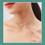 925 Sterling Silver Cross Choker Necklace Shining Chain Pendant Jewelry