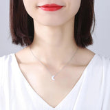 Sparkling Moon Pendant Necklace 925 Sterling Silver Jewelry