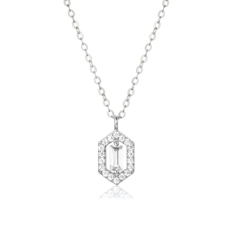 925 Silver Square CZ Sentiment Pendant Long Chain Drop Necklace