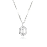 925 Silver Square CZ Sentiment Pendant Long Chain Drop Necklace
