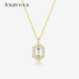 925 Silver Square CZ Sentiment Pendant Long Chain Drop Necklace