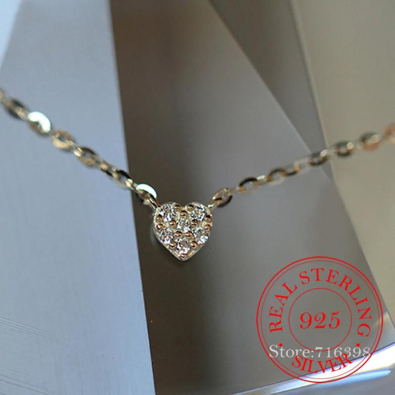 925 Silver Love Heart Choker Necklace 14K Plated Gift