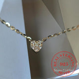 925 Silver Love Heart Choker Necklace 14K Plated Gift
