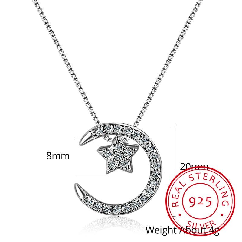 925 Silver Moon Star Pendant Necklaces Austrian Crystal Women 4 Ways Necklace