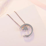 925 Silver Moon Star Pendant Necklaces Austrian Crystal Women 4 Ways Necklace