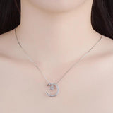 925 Silver Moon Star Pendant Necklaces Austrian Crystal Women 4 Ways Necklace
