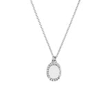 925 Silver Oval Pendant Necklace Clear Zircon Jewels